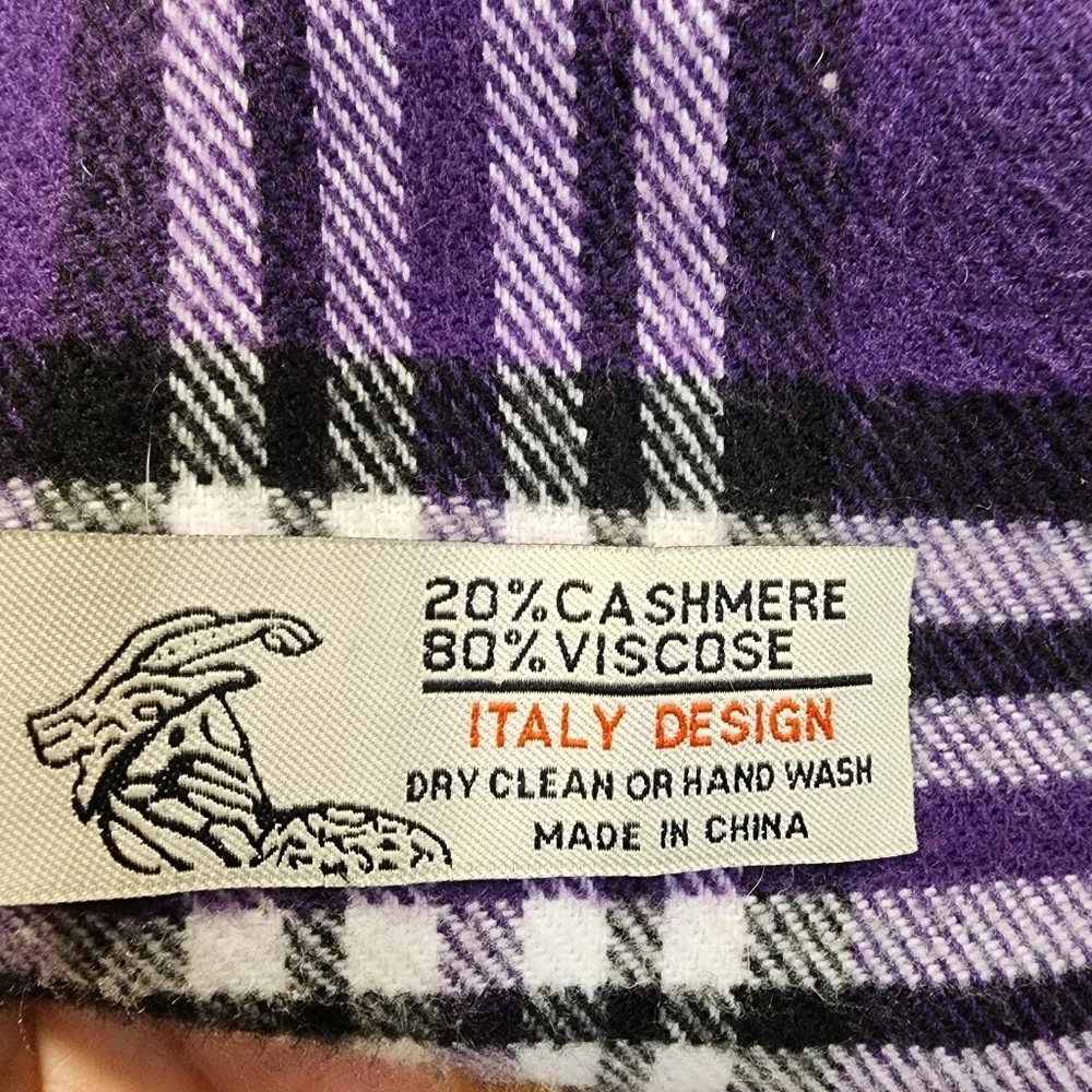 Italy Design Purple Plaid Fringed Scarf